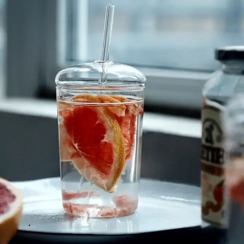 450ML Transparent Glass Iced Coffee Cup Ins Style Clear Glass with Lid and Straw Tea Cup Beer Juice Milk Water Cup Drinkware
