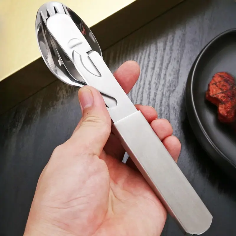 4-in-1 Stainless Steel Flatware Cutlery Set Lightweight Dinner Spoon Fork Cutter Multifunctional Storage Holder Bottle Opener