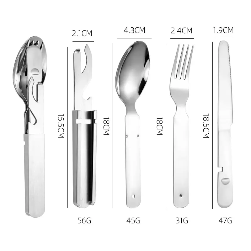4-in-1 Stainless Steel Flatware Cutlery Set Lightweight Dinner Spoon Fork Cutter Multifunctional Storage Holder Bottle Opener