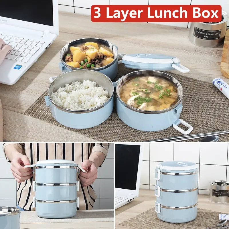 3 Layers Portable Stainless Steel Thermal Lunch Box Multi-Purpose Microwave Bento Box With Lids Leakproof Food Container Box