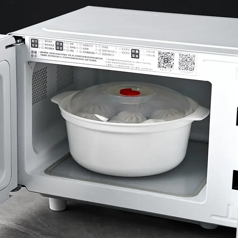 2Pcs Two Ear Round Microwave Lunch Box Household Plastic Heating Fresh Keeping Box With Lid Steamed Bun Instant Noodles Bowl