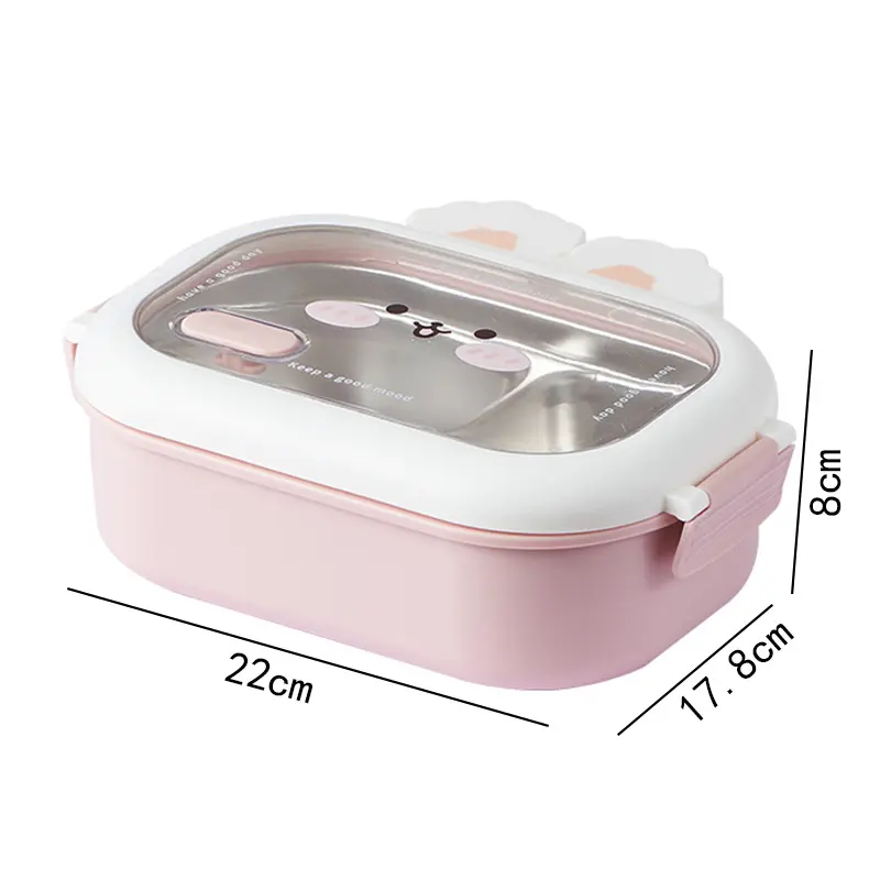 950ml Cute Rabbit Lunch Box Stainless Steel 2 Grid Bento Box Buckle Design Sealed and Leak-proof Portable Food Storage Container