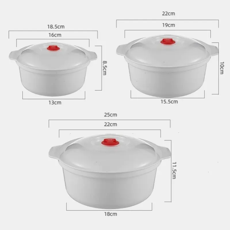 2Pcs Two Ear Round Microwave Lunch Box Household Plastic Heating Fresh Keeping Box With Lid Steamed Bun Instant Noodles Bowl