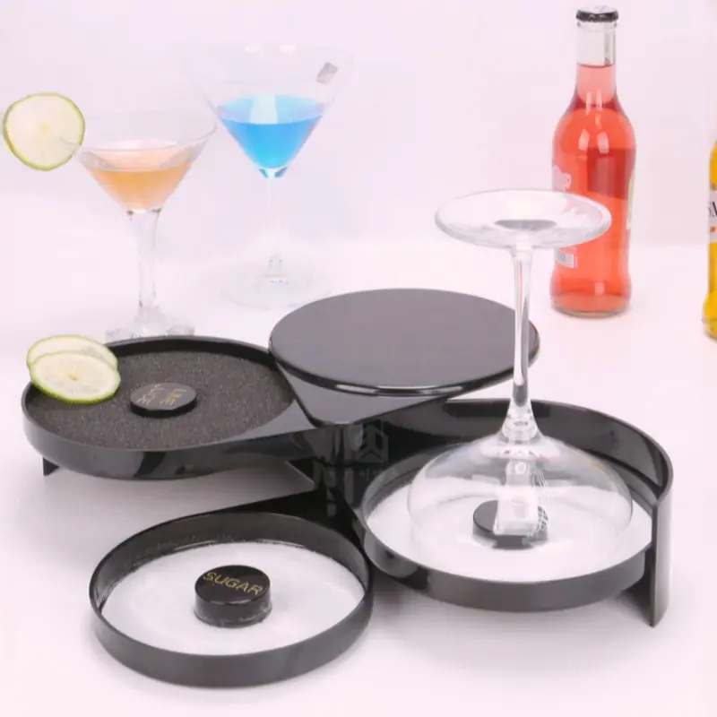 3 Tier Rotating Salt Rimmer Box Mixing Salt Sugar Rim Box Juice Wine Cocktail Seasoning Rimmers Bartender Bar Tools Barware