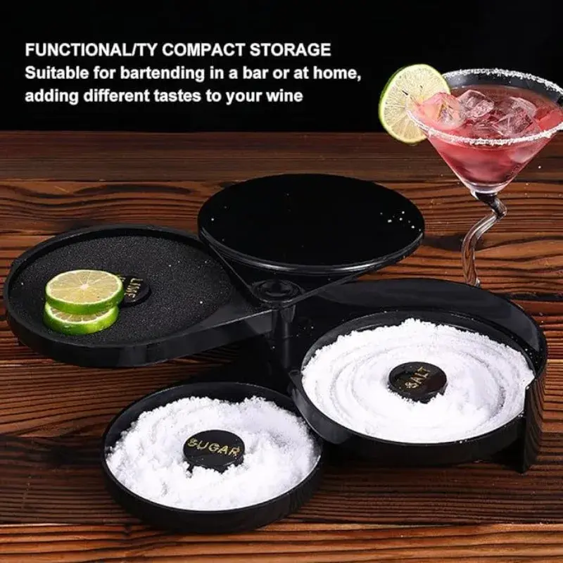 3 Tier Rotating Salt Rimmer Box Mixing Salt Sugar Rim Box Juice Wine Cocktail Seasoning Rimmers Bartender Bar Tools Barware