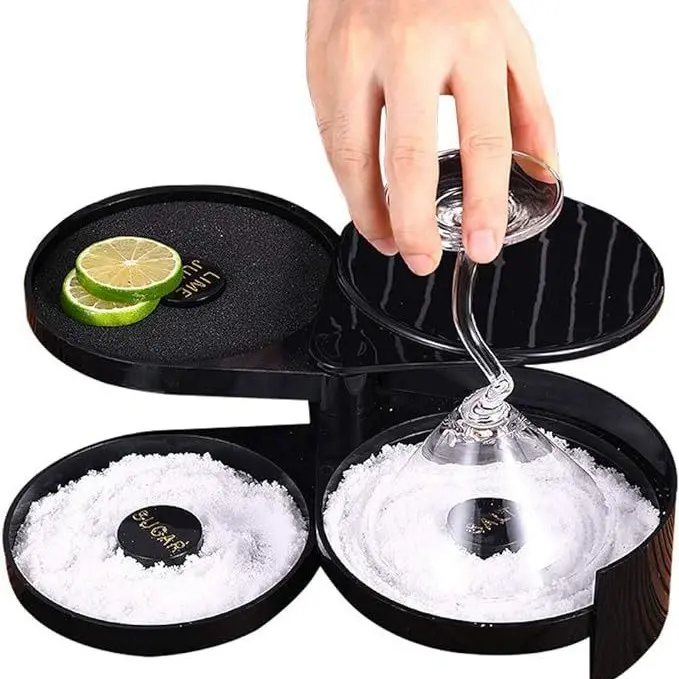 3 Tier Rotating Salt Rimmer Box Mixing Salt Sugar Rim Box Juice Wine Cocktail Seasoning Rimmers Bartender Bar Tools Barware
