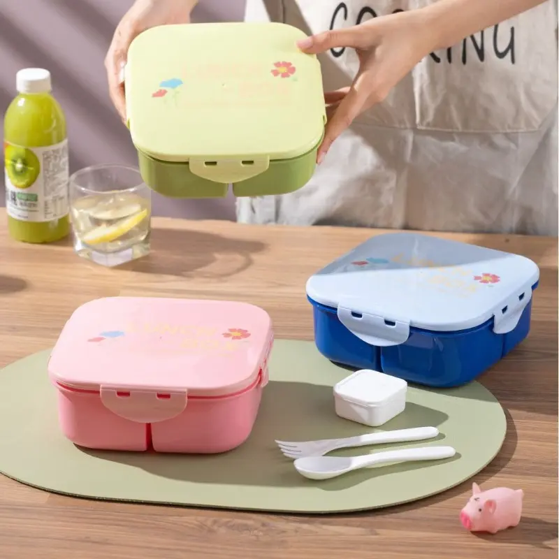 1350ML Lunch Box 3 Grids  Kids Students Office Bento Box with Fork and Spoon Microwave Available Fruit Food Storage Containers