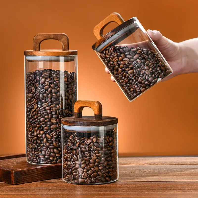 Coffee Beans Vacuum Sealed Tank Transparent Glass Food Storage Jars Household Moisture-proof Air Extraction Airtight Container