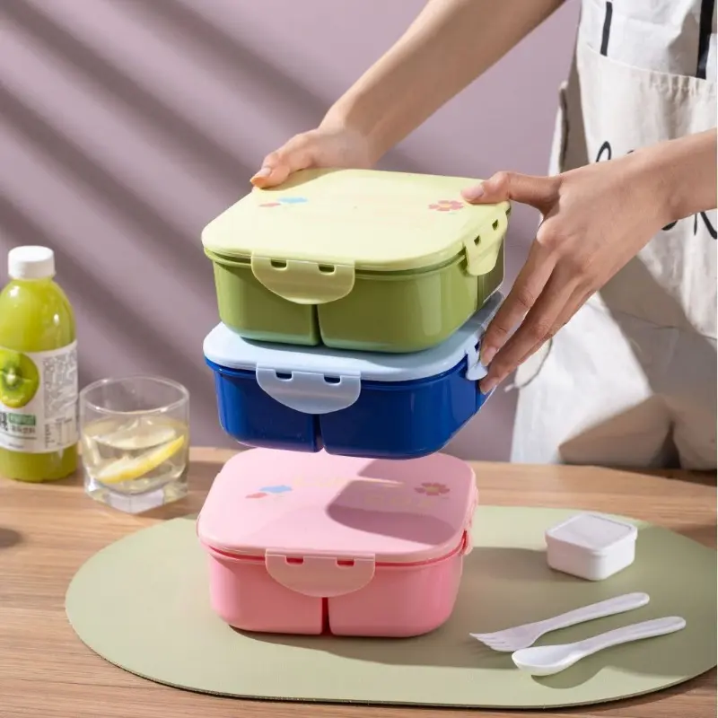 1350ML Lunch Box 3 Grids  Kids Students Office Bento Box with Fork and Spoon Microwave Available Fruit Food Storage Containers
