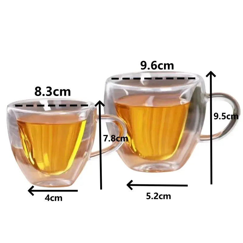 Heart Shaped Mug Double Wall Glass Cup Heat-Resisting Solid Color Wine Glasses Tea Mugs Milk Espresso Coffee Cup for Gift