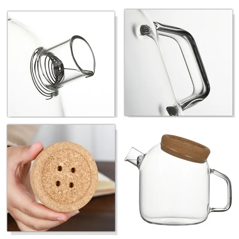 800/1100/1900Ml Water Kettle Glass Cork Creative Wooden Cover Flower Teapot Heat-Resistant Juice Cold Kettle With Cork Lid