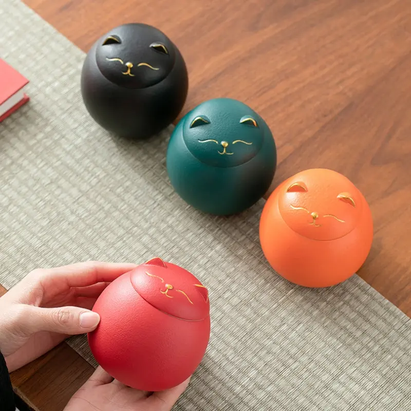 230ML Tea Storage Jar Cute Pets Gradient Color Ceramics Jar Cat Tea Can Moisture Proof Household for Candy Sealed Storage Box