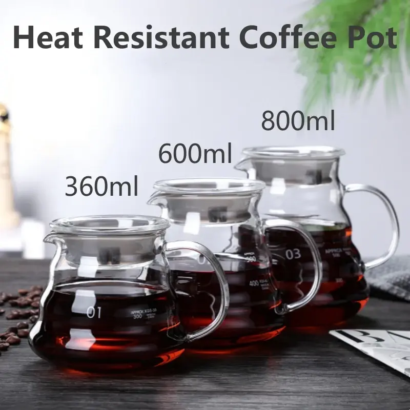 360/600/800ml Clear Glass Coffee Carafe, Diamond Shaped Espresso Pot with Reusable Coffee Filter Cup, for Pour Over Coffee Maker