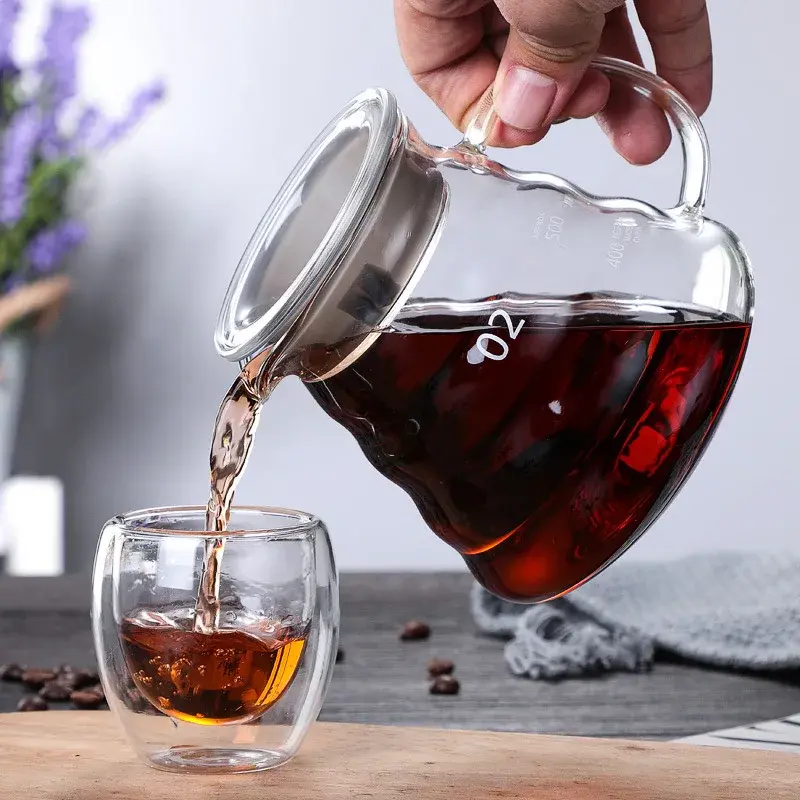 360/600/800ml Clear Glass Coffee Carafe, Diamond Shaped Espresso Pot with Reusable Coffee Filter Cup, for Pour Over Coffee Maker