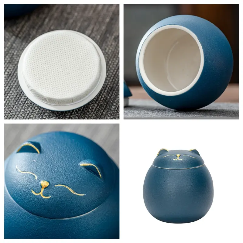230ML Tea Storage Jar Cute Pets Gradient Color Ceramics Jar Cat Tea Can Moisture Proof Household for Candy Sealed Storage Box