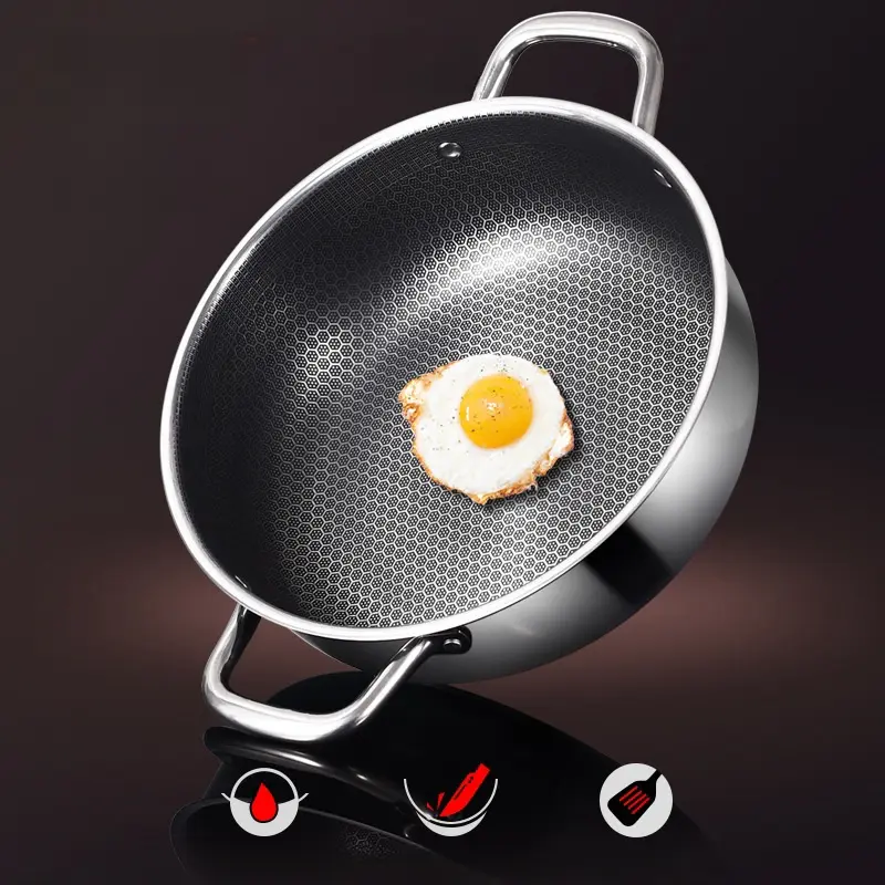 316 Stainless Steel Frying Pan 28cm Wok Non-stick Cooking Honeycomb Steak Gas Stove Pot Induction Saucepan Kitchen Cookware