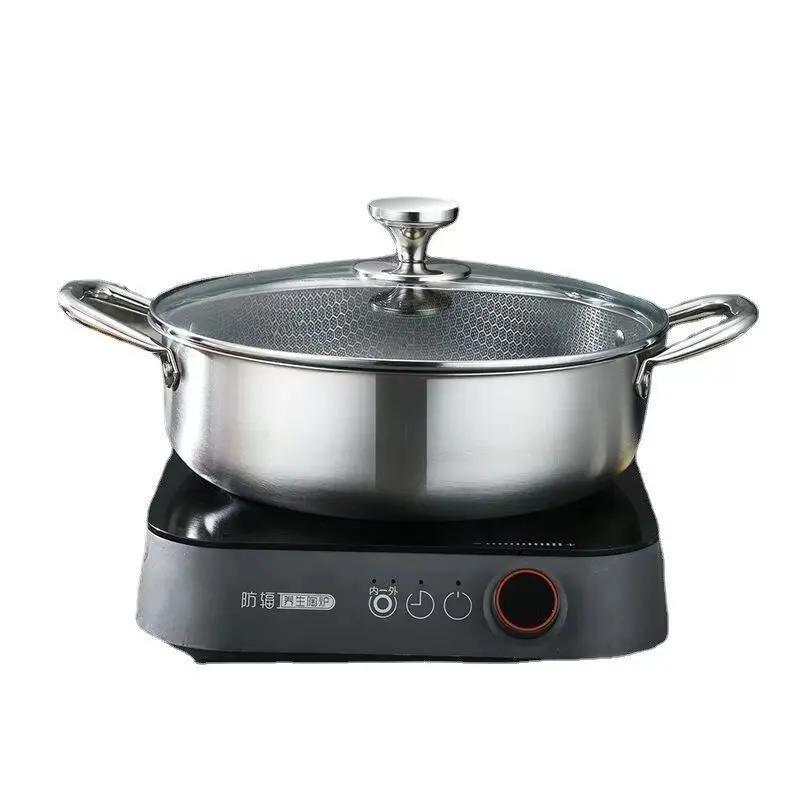 316 Stainless Steel Frying Pan 28cm Wok Non-stick Cooking Honeycomb Steak Gas Stove Pot Induction Saucepan Kitchen Cookware