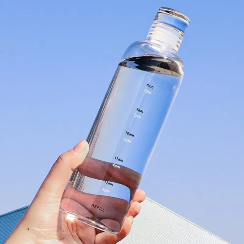 2pcs 300-1000ml Clear Glass Water Bottle Large Capacity with Time Marker Cover for Water Drink Outdoor Portable Milk Juice Cup