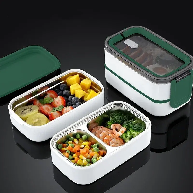 2 Layers Lunch Box with Lunch Bag 304 Stainless Steel for Adults Kids School Office Microwavable Portable Bento Food Containers