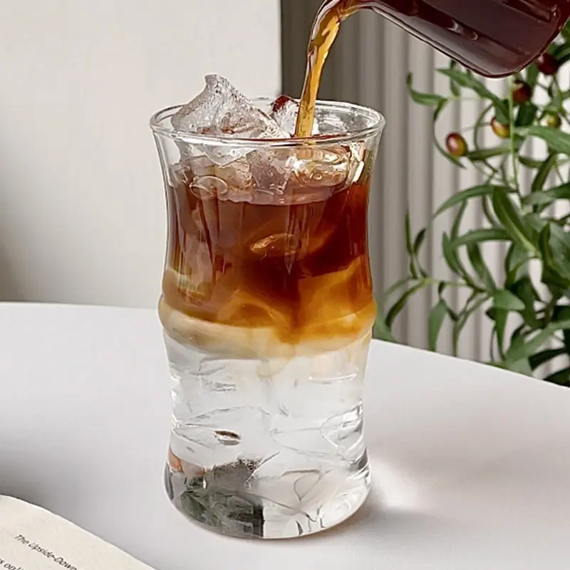 Coffee Glass Bamboo Shaped Large Capacity Water Mug Clear Drinking Glasses,Milk Tea Drinking Cup, Fruit Juice Beer Beverage Cup