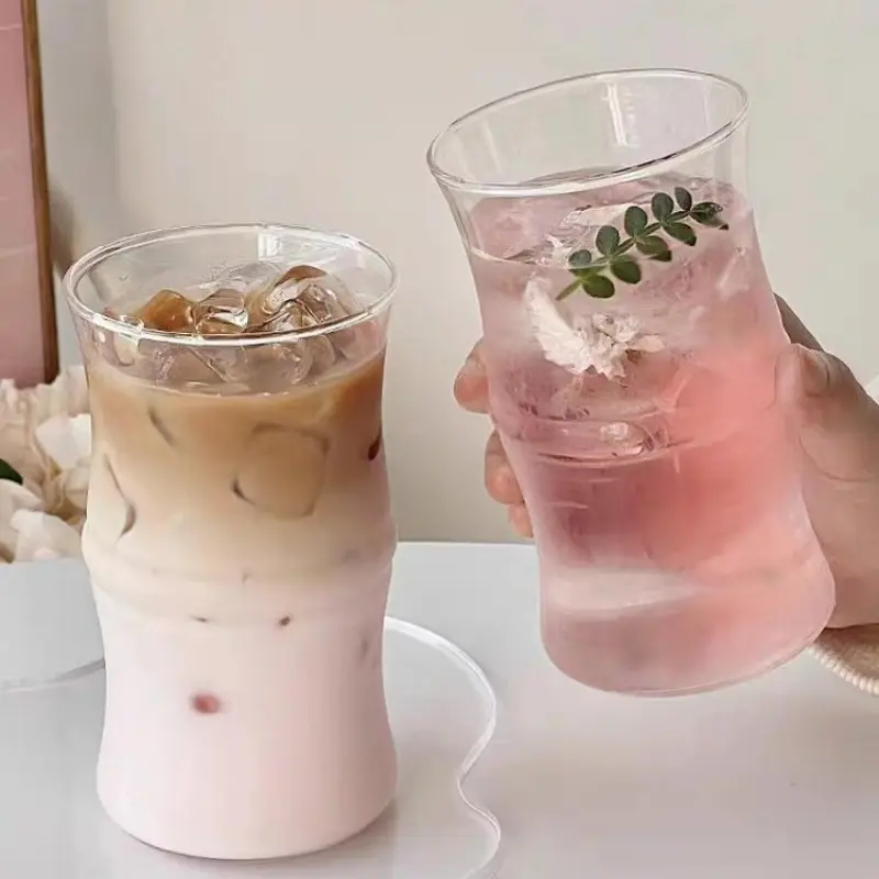 Coffee Glass Bamboo Shaped Large Capacity Water Mug Clear Drinking Glasses,Milk Tea Drinking Cup, Fruit Juice Beer Beverage Cup