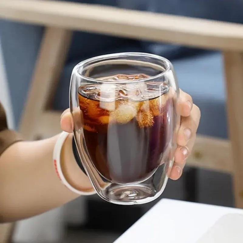 250-450ml Double Wall Glass Cup Round Style Solid Color Beer Milk Coffee Heat Resistant Water Cups Transparent Mug Glass Mug