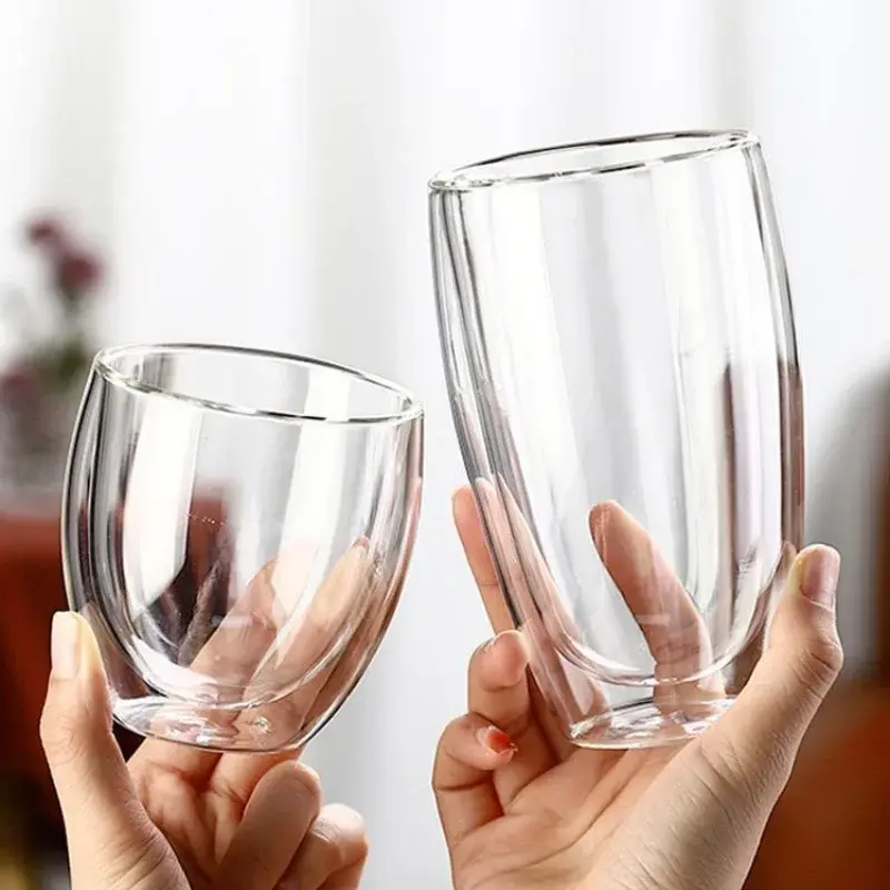 250-450ml Double Wall Glass Cup Round Style Solid Color Beer Milk Coffee Heat Resistant Water Cups Transparent Mug Glass Mug