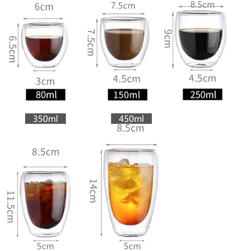 250-450ml Double Wall Glass Cup Round Style Solid Color Beer Milk Coffee Heat Resistant Water Cups Transparent Mug Glass Mug