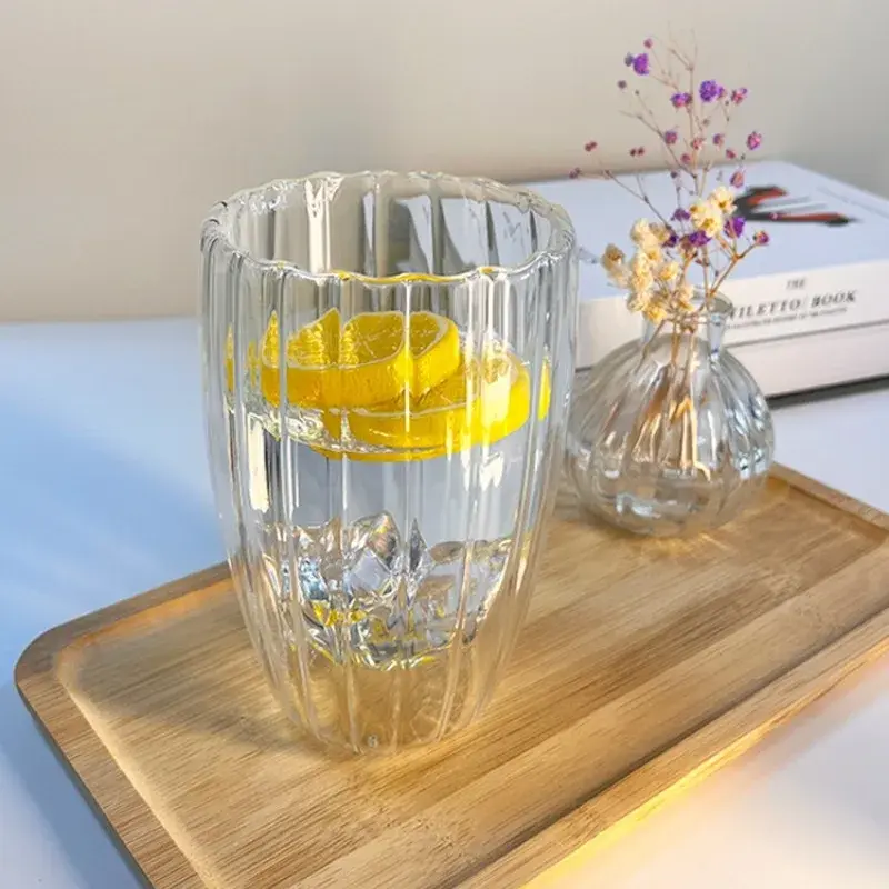 250/350/450ml Glass Cup Stripe Double Wall High Borosilicate Heat Resistant Tea Handmade Milk Juice Whisky Espresso Coffee Mug