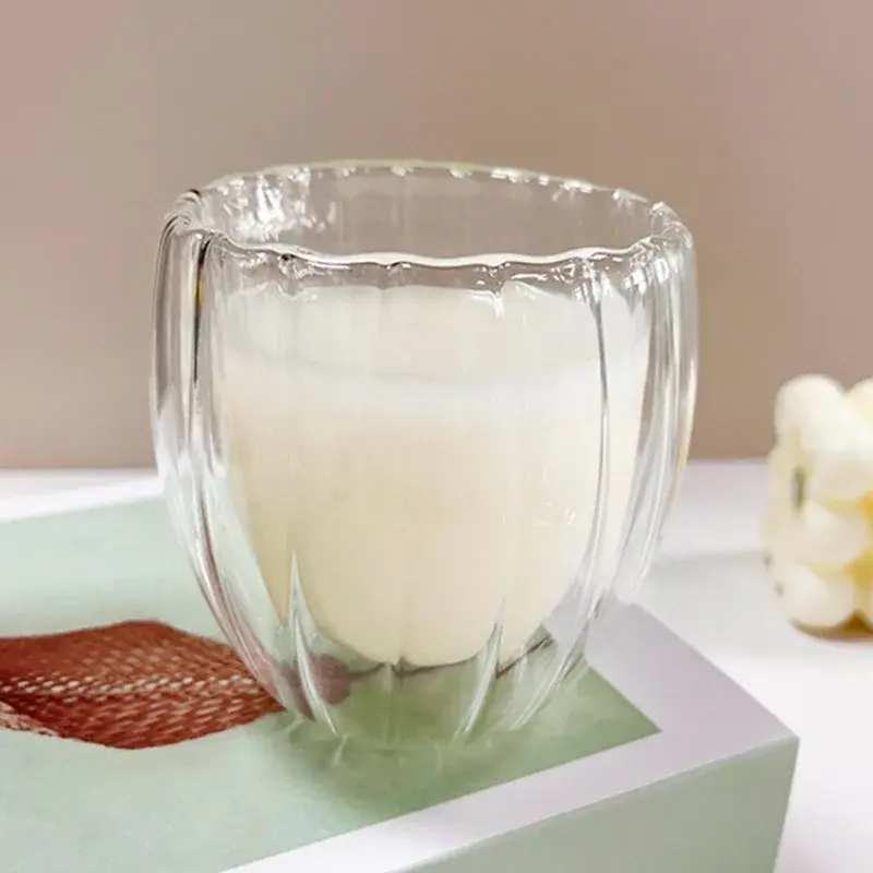 250/350/450ml Glass Cup Stripe Double Wall High Borosilicate Heat Resistant Tea Handmade Milk Juice Whisky Espresso Coffee Mug