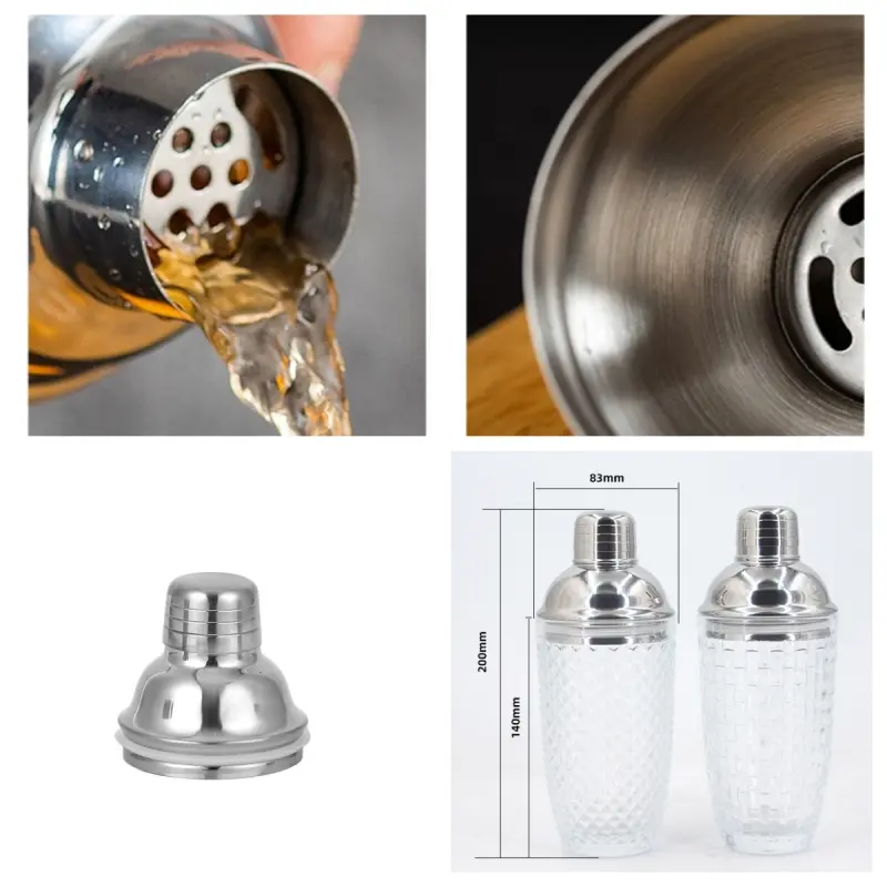 Glass Cocktail Shaker Kit Crystal Cocktail Shaker, 17oz Martini Shaker with Leakproof Metallic Steel Lid&Strainer for Home