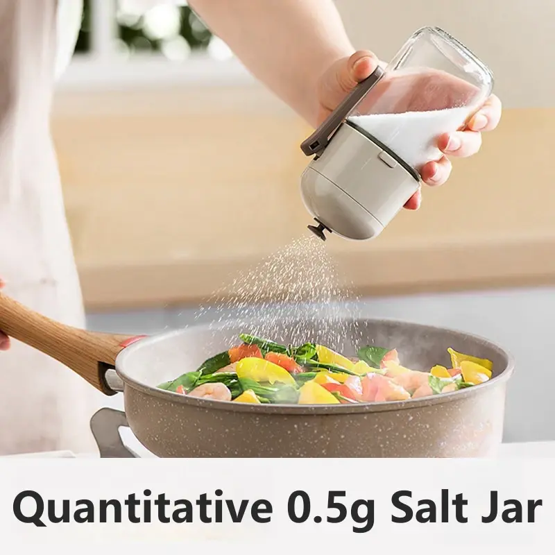 Kitchen Cooking Salt and Pepper Shakers Quantitative Glass Seasoning Bottle Each Press 0.5g Metering Household Salt Jar