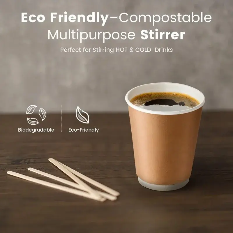 100PCS Disposable Wooden Coffee Stirrers Hot Cold Drinking Stir Beverage Sticks Ice Cream Bars Frozen Treats Stick Bar Home Use