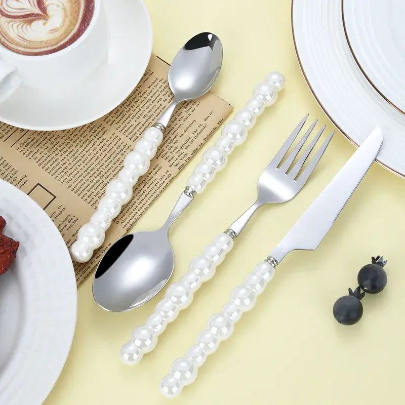 4Pcs/Set Luxury Dinnerware Stainless Steel Spoon and Fork Ceramic Pearl Handle Western Silver Cutlery High-looking Tableware