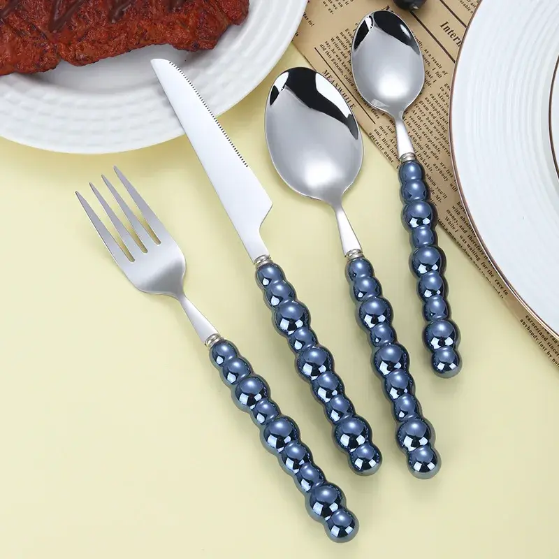 4Pcs/Set Luxury Dinnerware Stainless Steel Spoon and Fork Ceramic Pearl Handle Western Silver Cutlery High-looking Tableware