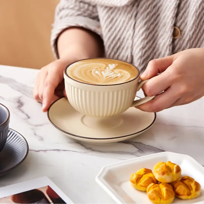 Pumpkin Coffee Cup Retro Style Latte Mug Unique Cute Style Afternoon Teacup and Saucer Cup for Home Office Ceramic Drinkware