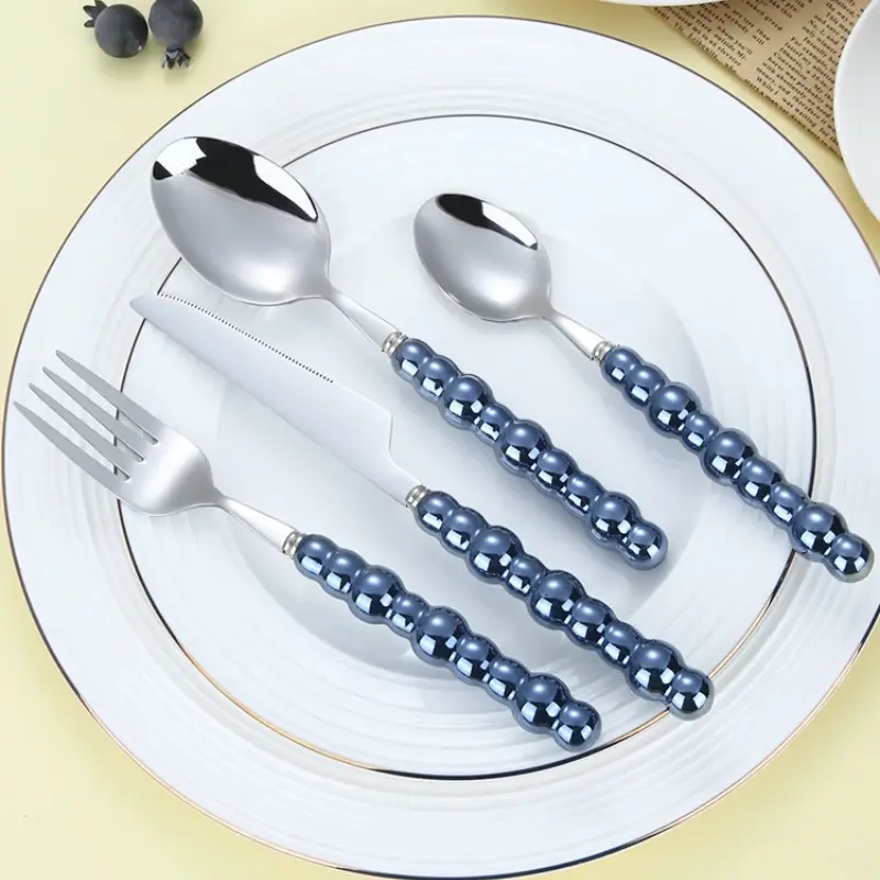 4Pcs/Set Luxury Dinnerware Stainless Steel Spoon and Fork Ceramic Pearl Handle Western Silver Cutlery High-looking Tableware