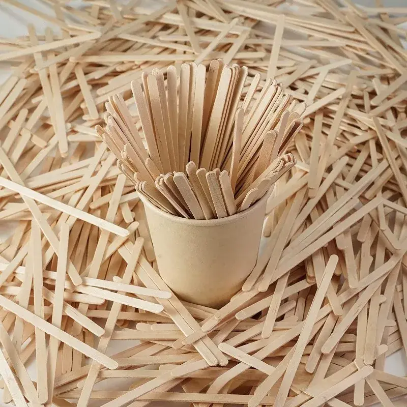 100PCS Disposable Wooden Coffee Stirrers Hot Cold Drinking Stir Beverage Sticks Ice Cream Bars Frozen Treats Stick Bar Home Use