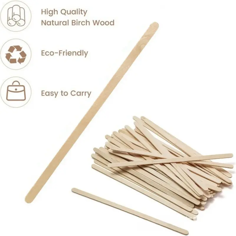 100PCS Disposable Wooden Coffee Stirrers Hot Cold Drinking Stir Beverage Sticks Ice Cream Bars Frozen Treats Stick Bar Home Use