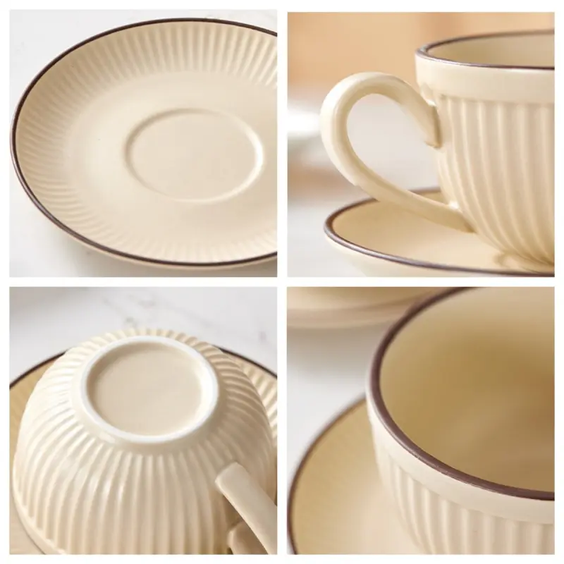 Pumpkin Coffee Cup Retro Style Latte Mug Unique Cute Style Afternoon Teacup and Saucer Cup for Home Office Ceramic Drinkware
