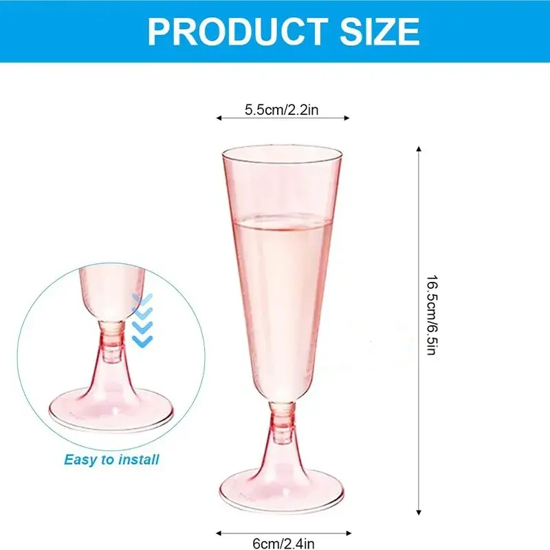 25pcs 150ml Disposable Cups Sparkling Champagne Bar Cups Plastic Champagne Flutes Clear Toasting Glasses for Weddings Party