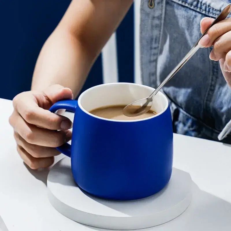 500ml Ceramic Coffee Mug with Spoon Gift Package Klein Blue Splash Ink Porcelain Mug Breakfast Oatmeal Cup Festival Gift