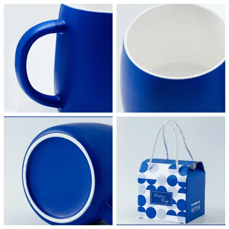 500ml Ceramic Coffee Mug with Spoon Gift Package Klein Blue Splash Ink Porcelain Mug Breakfast Oatmeal Cup Festival Gift