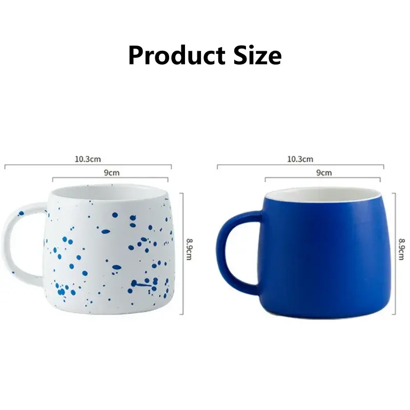 500ml Ceramic Coffee Mug with Spoon Gift Package Klein Blue Splash Ink Porcelain Mug Breakfast Oatmeal Cup Festival Gift