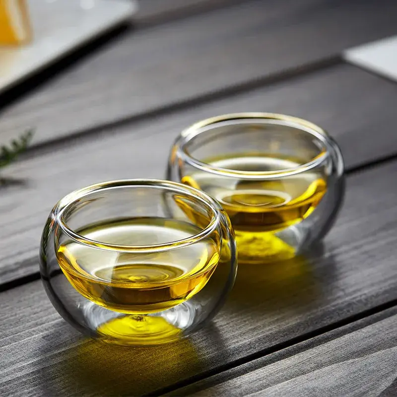 4/6pcs 50ml Shot Glass Teacups Double Wall Glasses Tea Cups Exquisite Kung Fu Drinkware Home Decor Espresso Tea Set Teacup