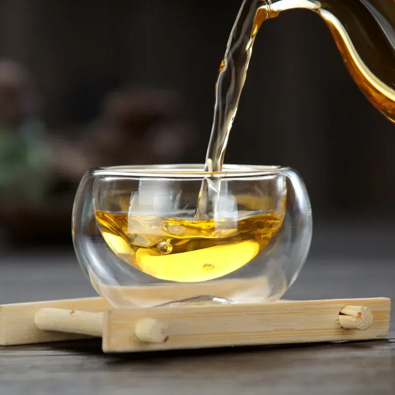4/6pcs 50ml Shot Glass Teacups Double Wall Glasses Tea Cups Exquisite Kung Fu Drinkware Home Decor Espresso Tea Set Teacup