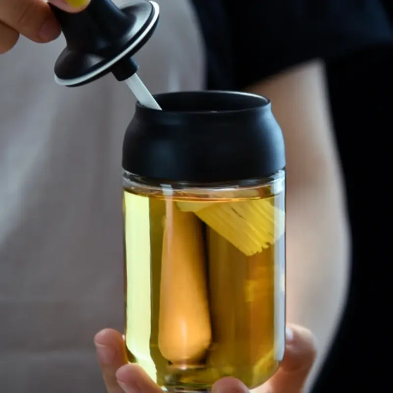 250ML Oil Bottle Moisture-proof with Lid Spoon Pepper Jar Salt Shaker Multi-purpose Combination Glass Kitchen Seasoning Bottle