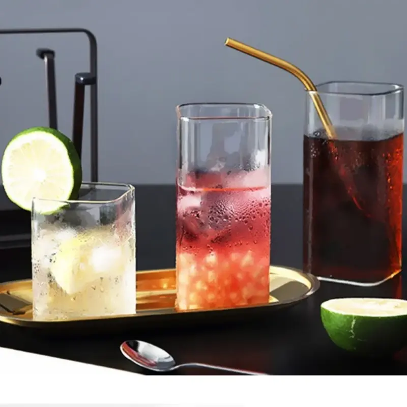 1PCS Coffee Cup Creative Square Glass Transparent Cold Drink Large Capacity Iced Milk Tea Drinking Bottle Red Wine Water Cup