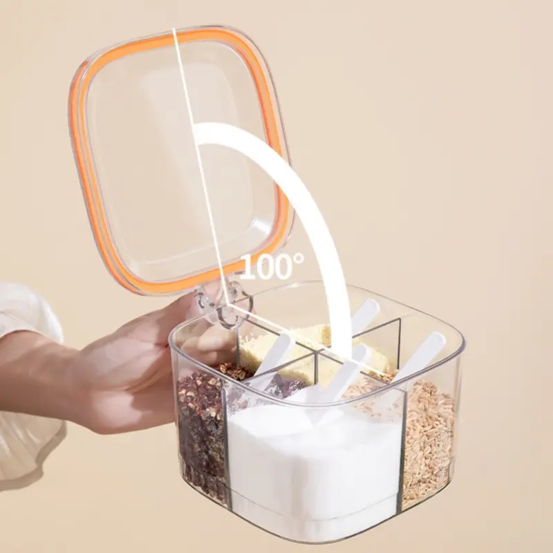 Multi-grid Salt Seasoning Box with Spoons and Sealed Lid Transparent Spice Jar Chili Powder Sugar Bowl Moisture-proof Container