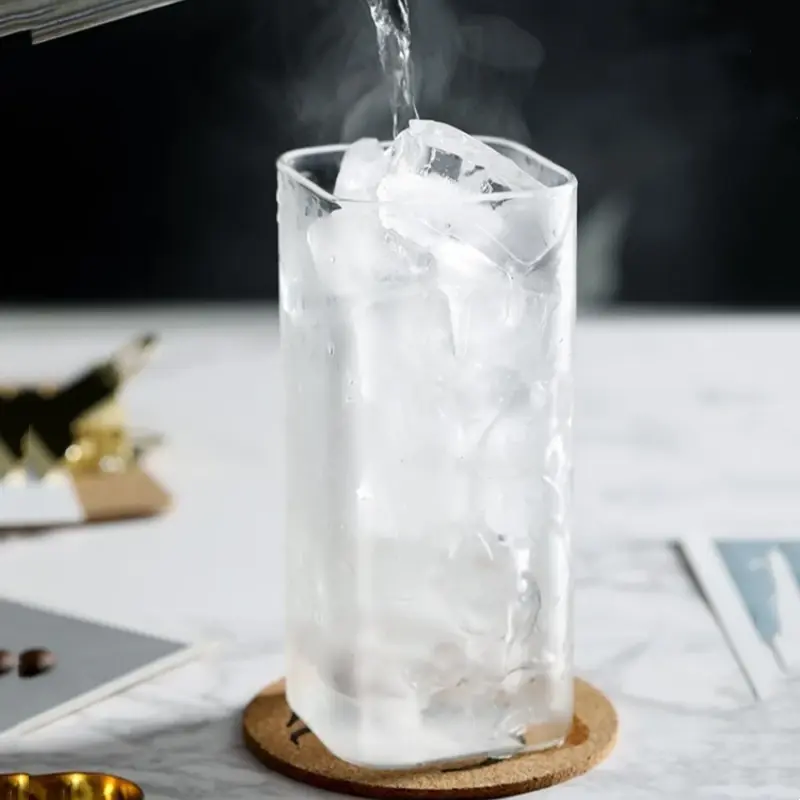 1PCS Coffee Cup Creative Square Glass Transparent Cold Drink Large Capacity Iced Milk Tea Drinking Bottle Red Wine Water Cup